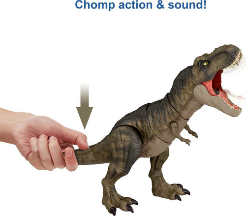 Jurassic World Dominion Dinosaur T Rex Toy, Thrash ‘N Devour Tyrannosaurus Rex Action Figure with Sound and Motion