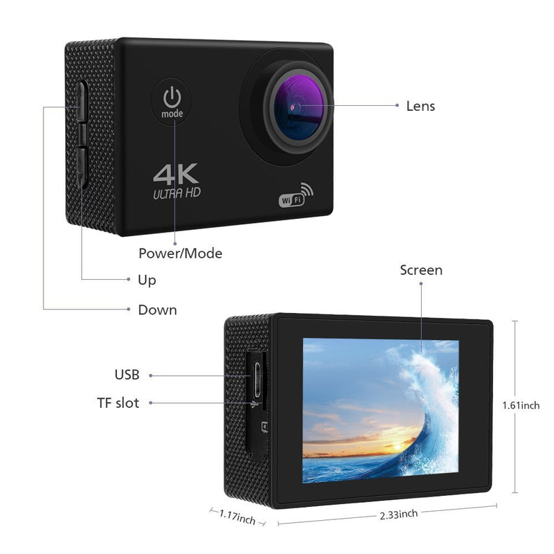 Caméra Sport 4K 16Mp Étanche Grand Angle 170° Wifi Écran LCD 2 Pouces HDMI  Blanc YONIS - Yonis