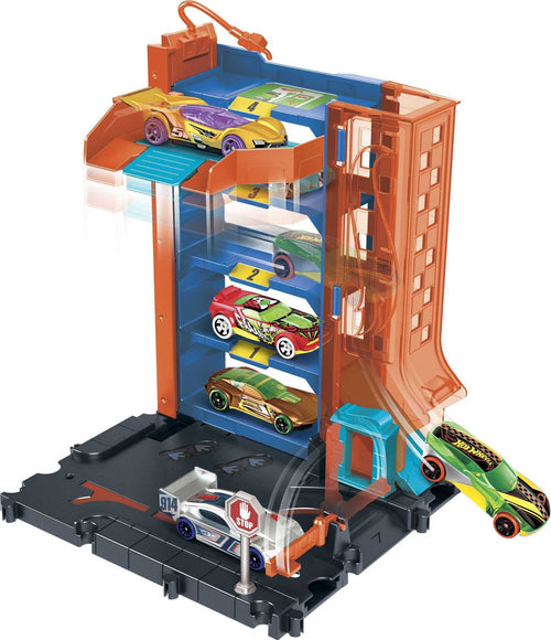 Hot Wheels City Downtown Car Park Playset, with 1 Hot Wheels Car, Connects to Other Tracks & Playsets