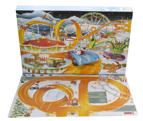 Hot Wheels Advent Calendar, 8 Hot Wheels Holiday-Themed Toy Cars Plus Assorted Accessories with Playmat