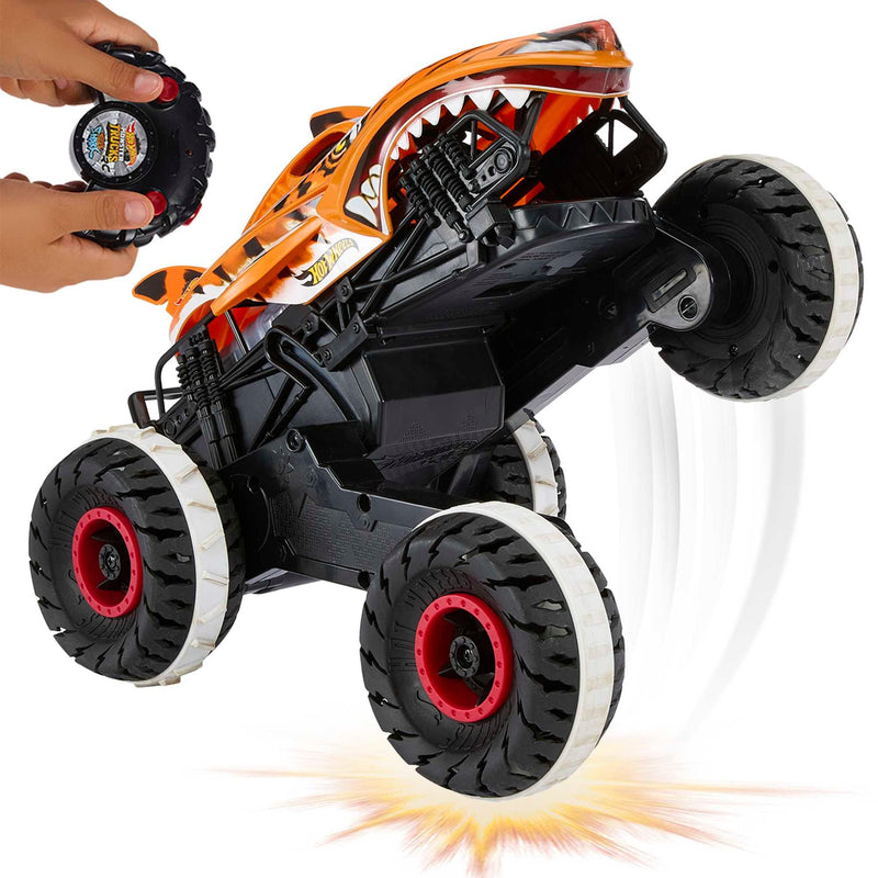 Hot Wheels Monster Trucks, Monster Truck Toy with All-Terrain Wheels, 1:15 Scale Unstoppable Tiger Shark RC