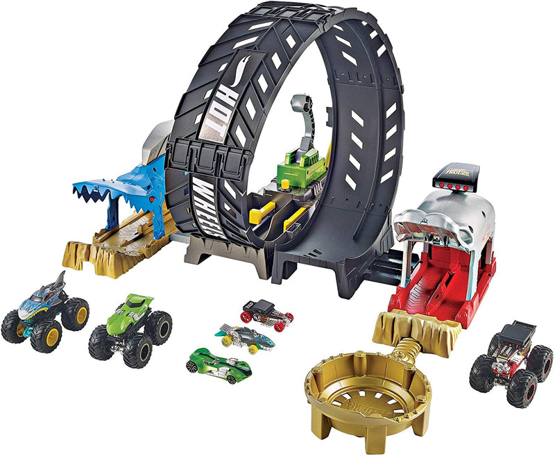 Hot Wheels Monster Truck Pit & Launch Playsets with a 1 Monster Truck & 1  Hot Wheels 1:64 Scale Car, Great Gift for Kids Ages 4 Years & Older