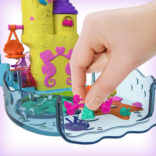 Polly Pocket Bubble Aquarium with Underwater Theme, 2 Bubble-Making Features, Pool, Micro Polly & Mermaid Doll, Bubble Solution & 18 Accessories