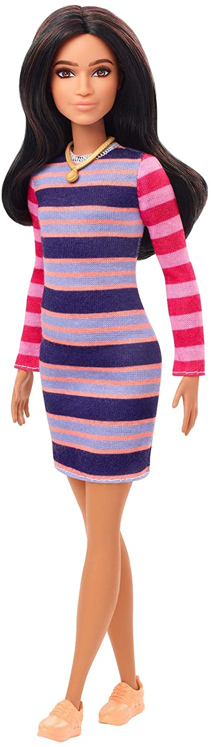 Barbie Fashionistas Doll #147 with Long Brunette Hair Wearing Striped ...