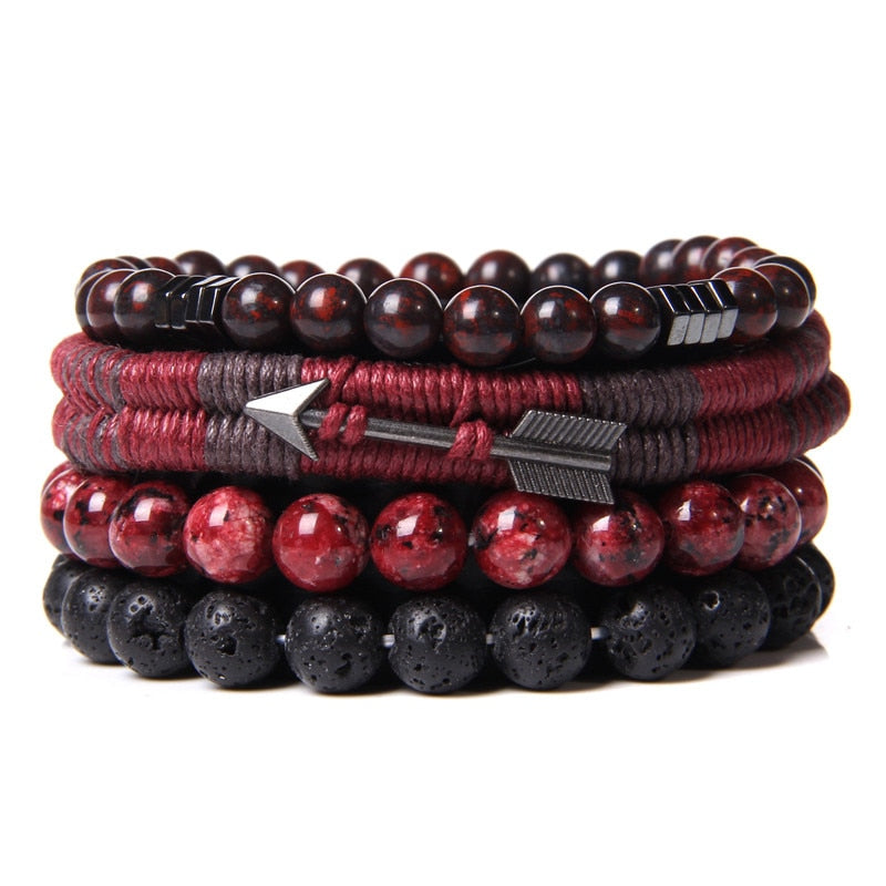 Multilayer Natural Stone Lava Beads Men's Bracelet