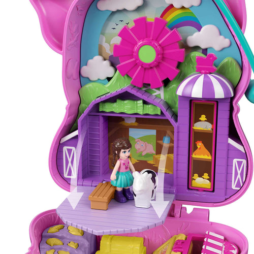 Polly Pocket On the Farm Piggy Compact, Farm Theme, Micro Polly Doll & Friend Doll, 2 Animal Figures (1 Alpaca with Hair)